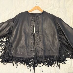 By Malene Birger Black Fringe Leather Jacket